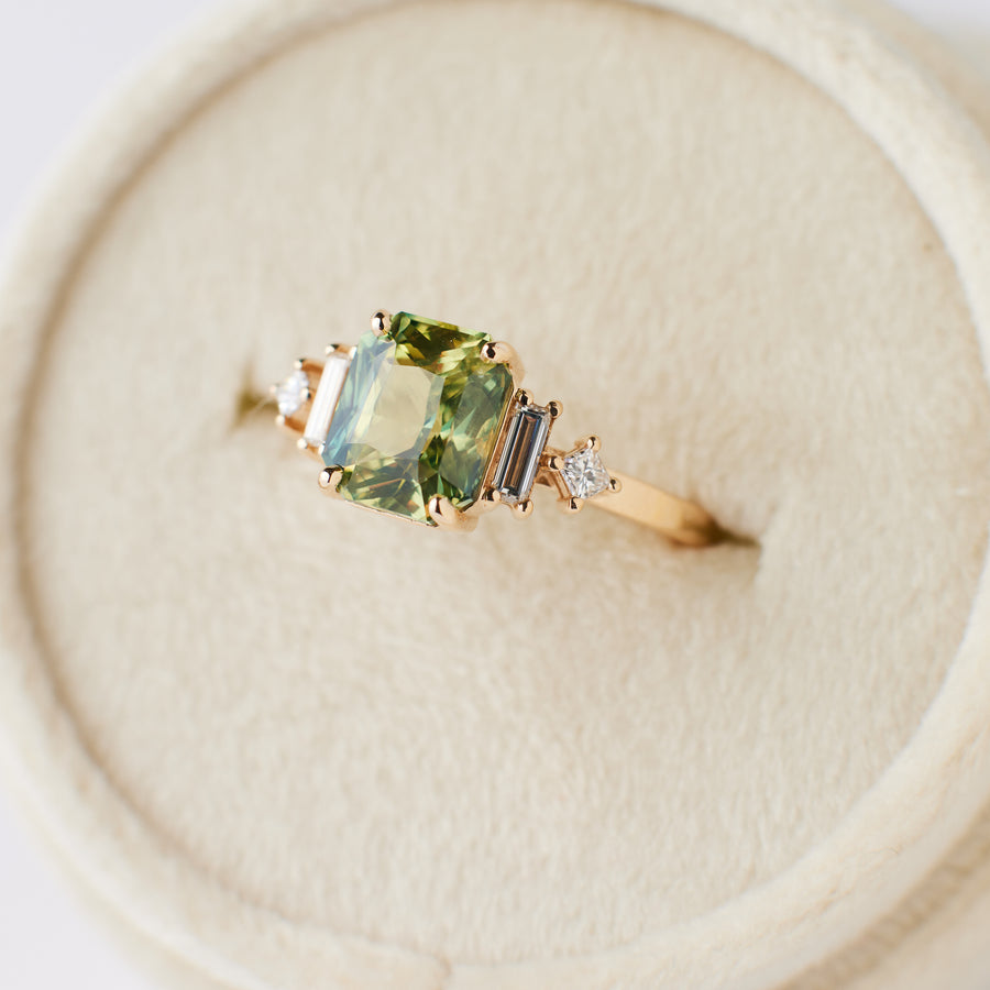 Josie Ring - 2.62 Carat Yellow Green Bi-Color Radiant Sapphire