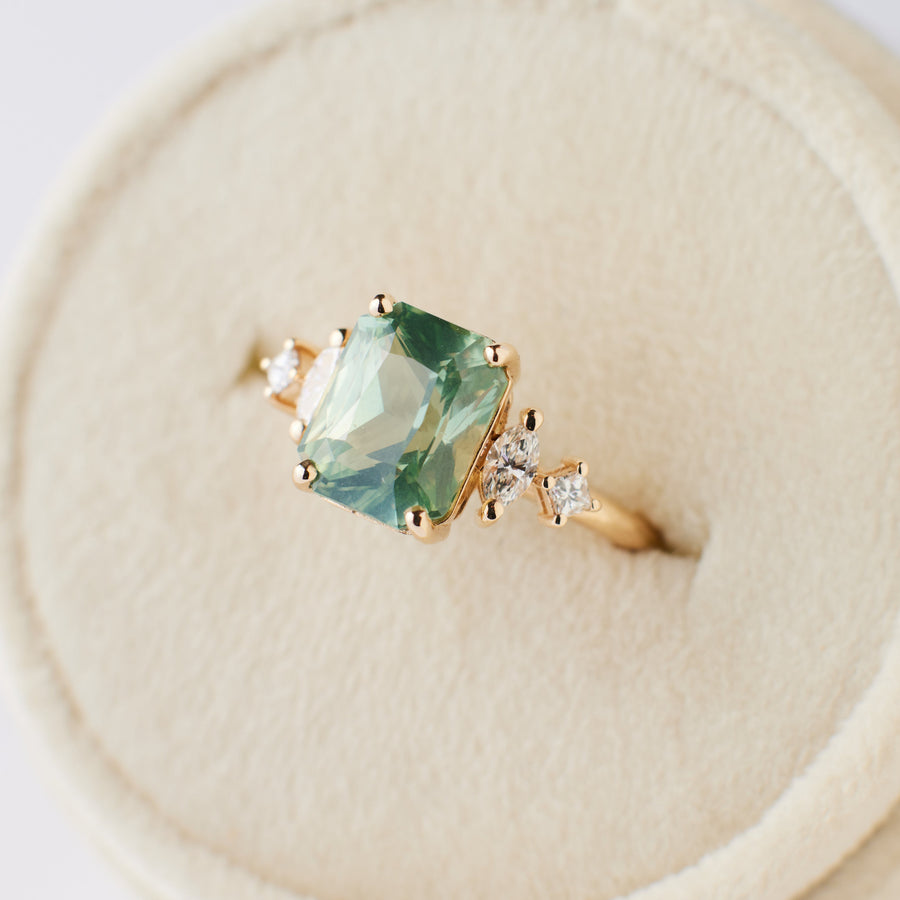 Julia Ring - 3.54 Carat Minty Green Radiant Sapphire