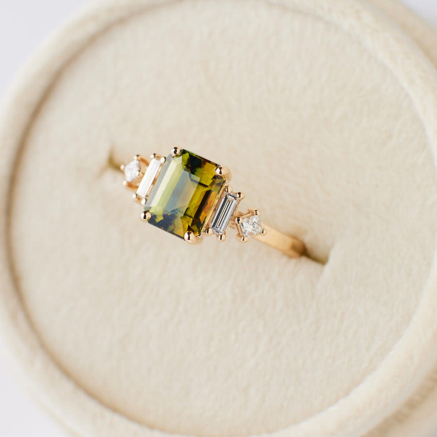 Josie Ring - 1.70 Carat Yellow Green Gold Emerald Cut Sapphire
