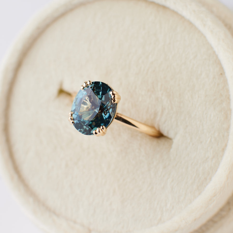 Kennedy Ring - 3.04 Carat Aqua Teal Oval Sapphire