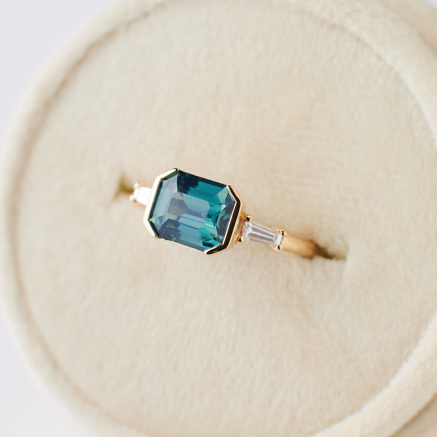 Lina Ring - 1.80 Carat Blue Green Emerald Cut Sapphire
