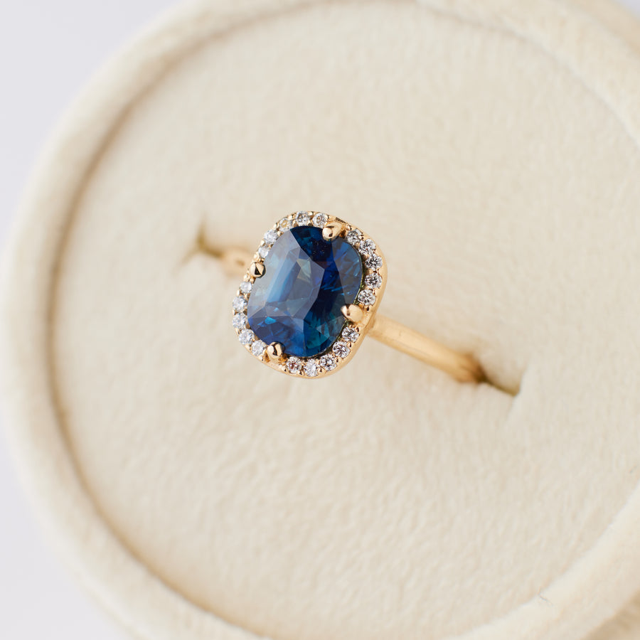 Elizabeth Ring - 2.02 Carat Deep Blue Cushion Cut Sapphire