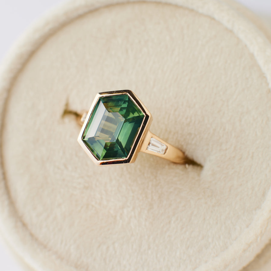 Cora Ring - 3.03 Carat Green Teal  Hexagon Sapphire