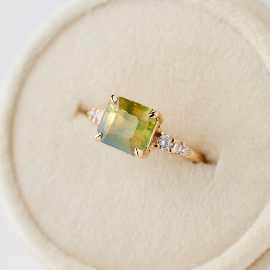 Siena Ring - 3.01 Carat Chartreuse Bi-Colored Emerald Cut Sapphire