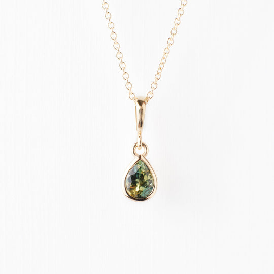 Parker Pendant No. 2 - Yellow-Green Teal Parti Pear Sapphire