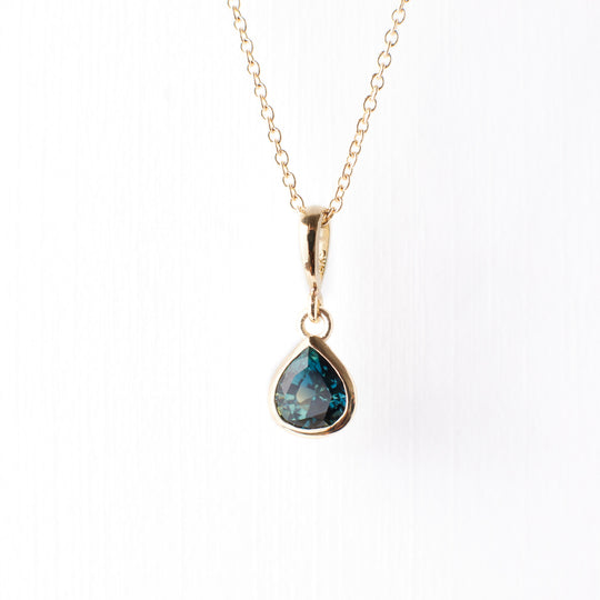 Parker Pendant No. 1 - Dark Blue Teal Pear Sapphire