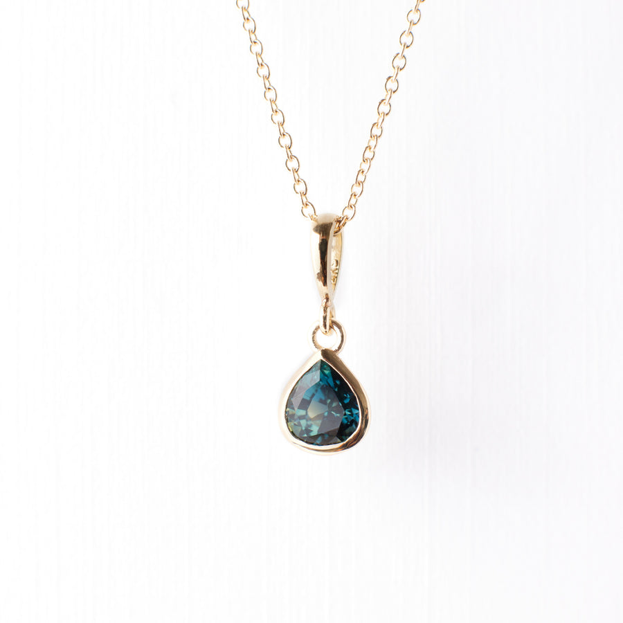 Parker Pendant No. 1 - Dark Blue Teal Pear Sapphire