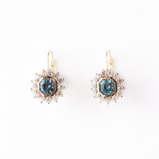 Florence Earrings - Teal Octagonal Montana Sapphires