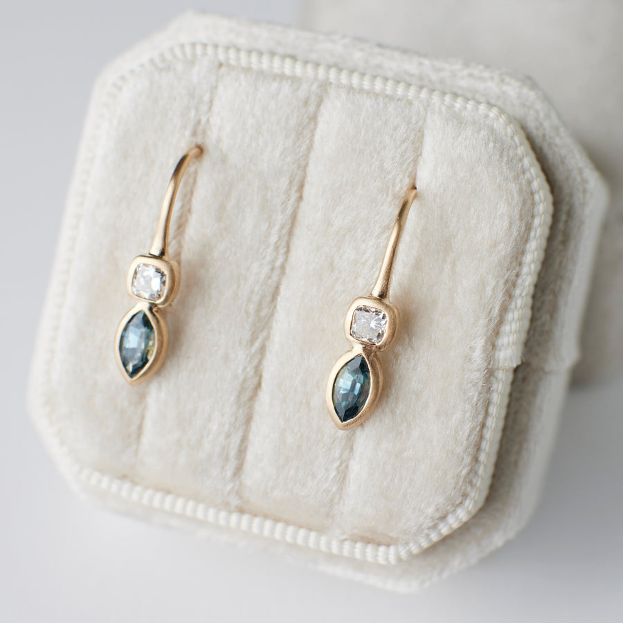 Jada Earrings - Teal Sapphires + Diamonds