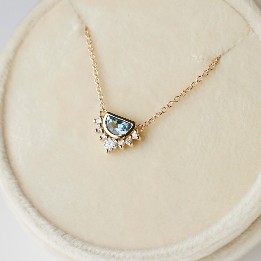 Adeline Necklace - Half-Moon Montana Sapphire + Diamond Necklace