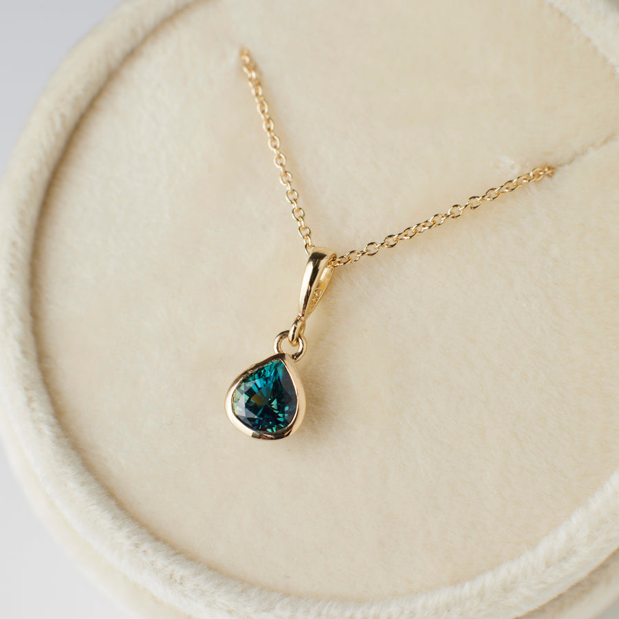 Parker Pendant No. 1 - Dark Blue Teal Pear Sapphire