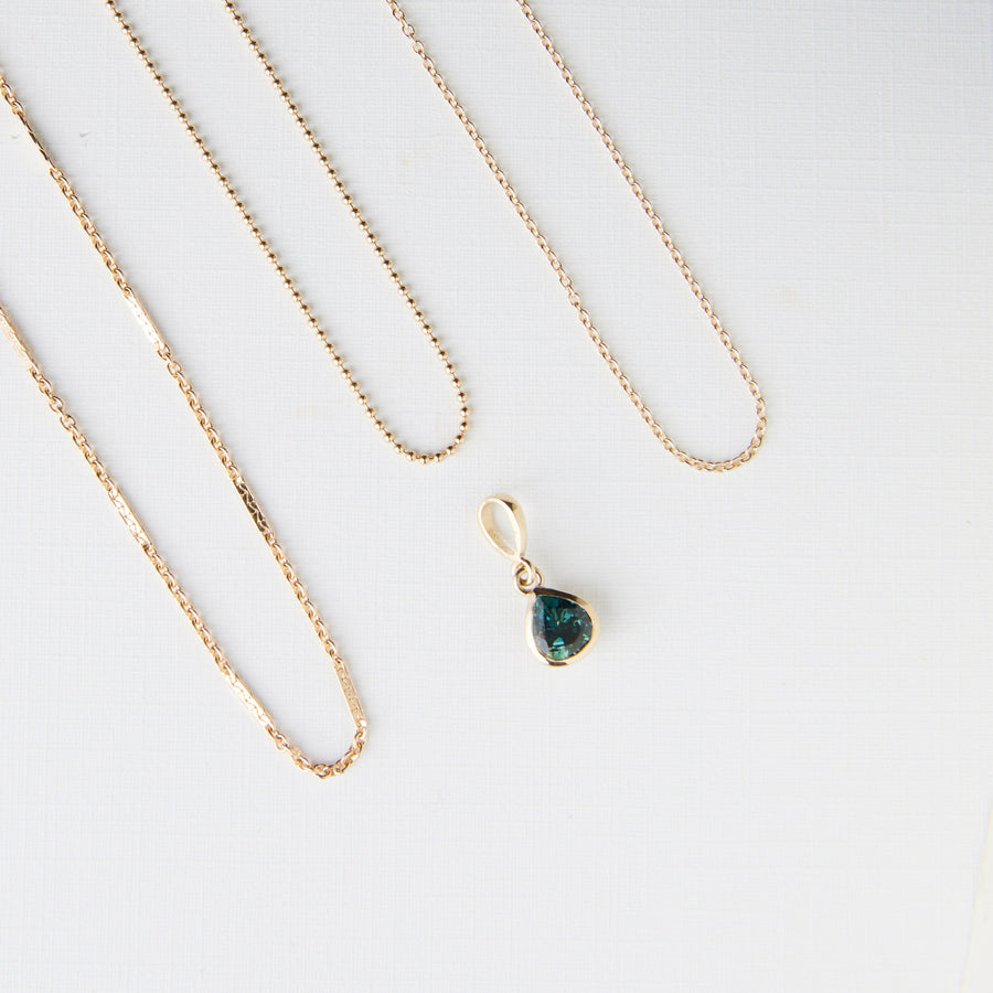 Parker Pendant No. 1 - Dark Blue Teal Pear Sapphire