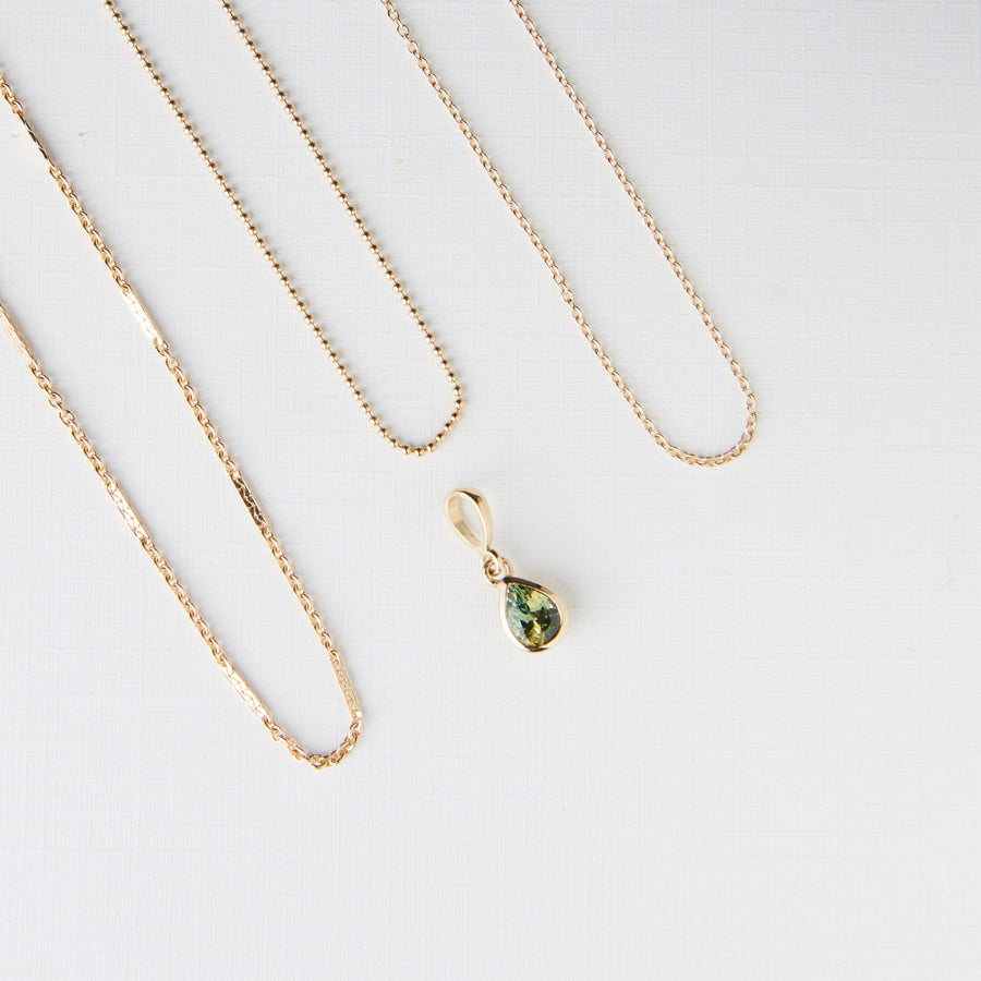 Parker Pendant No. 2 - Yellow-Green Teal Parti Pear Sapphire