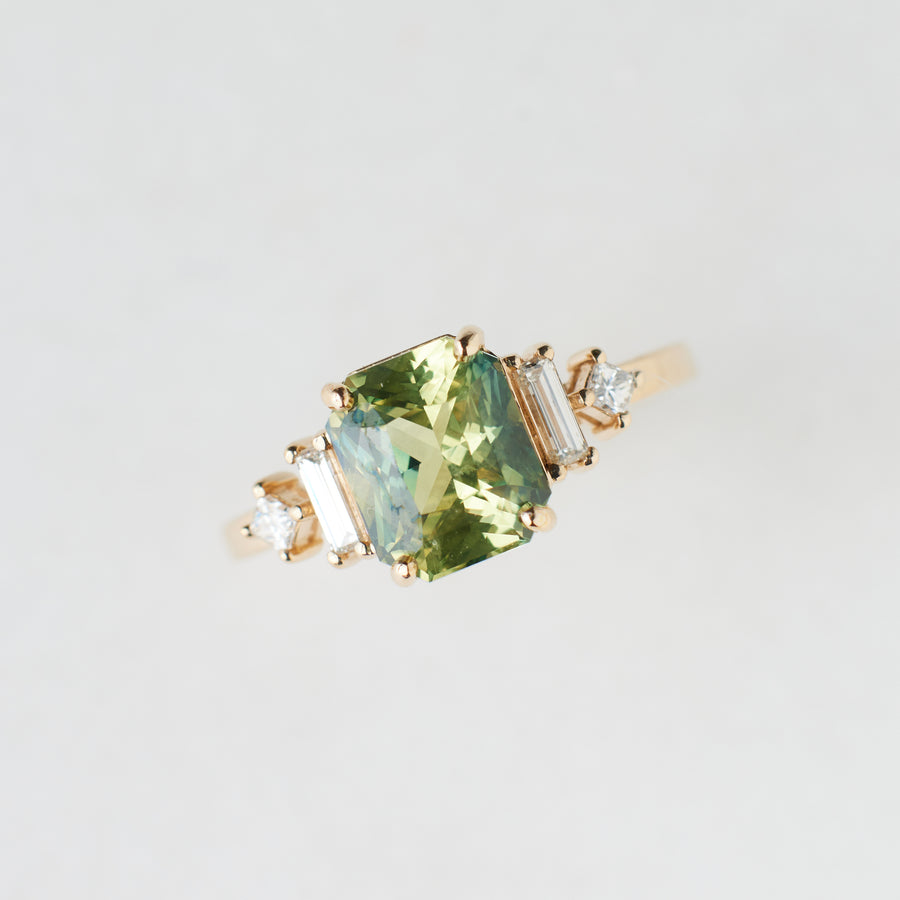 Josie Ring - 2.62 Carat Yellow Green Bi-Color Radiant Sapphire