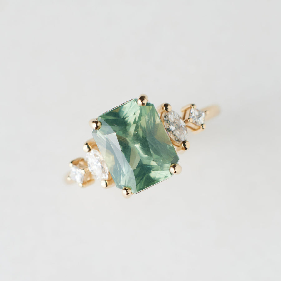 Julia Ring - 3.54 Carat Minty Green Radiant Sapphire