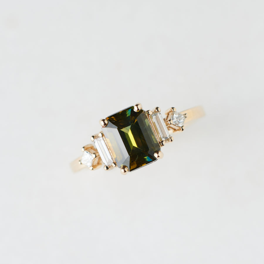 Josie Ring - 1.70 Carat Yellow Green Gold Emerald Cut Sapphire