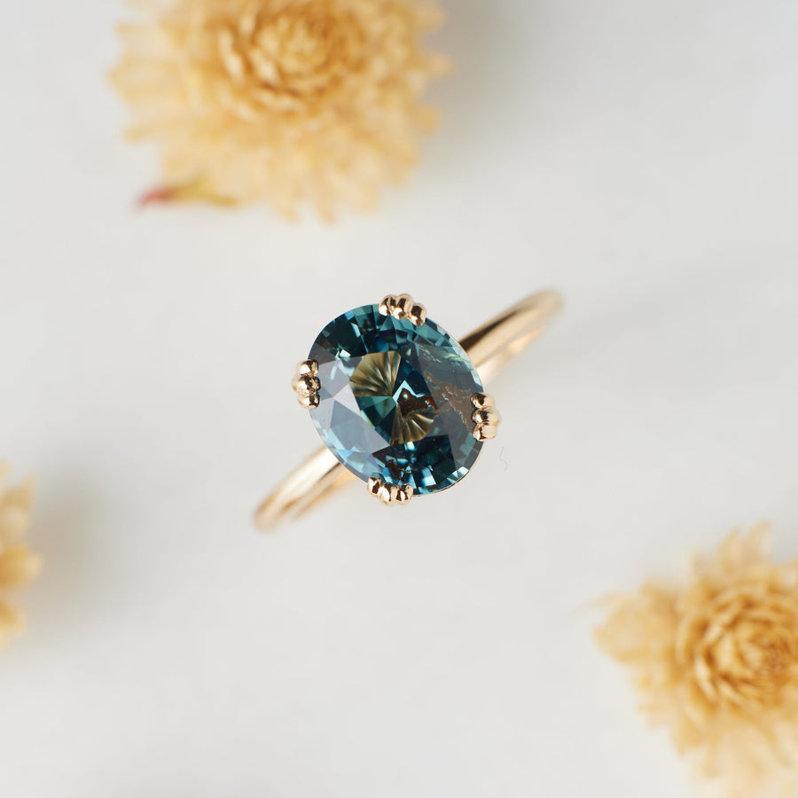 Kennedy Ring - 3.04 Carat Aqua Teal Oval Sapphire