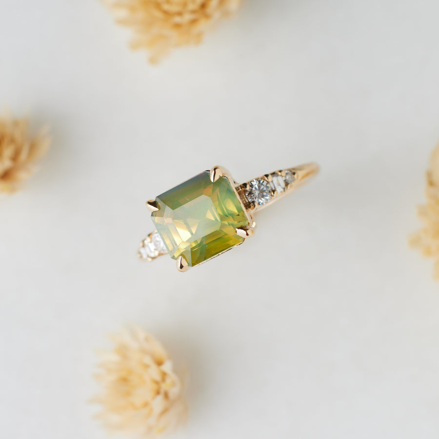 Siena Ring - 3.01 Carat Chartreuse Bi-Colored Emerald Cut Sapphire