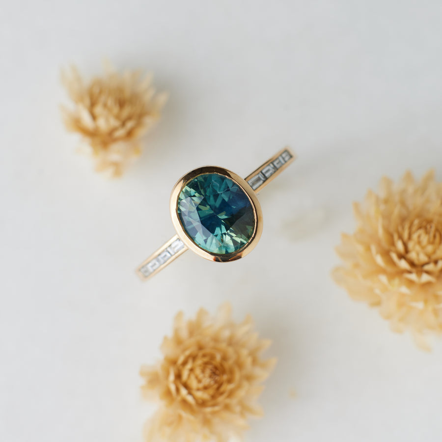 Presley Ring - 2.03 Carat Teal Oval Sapphire