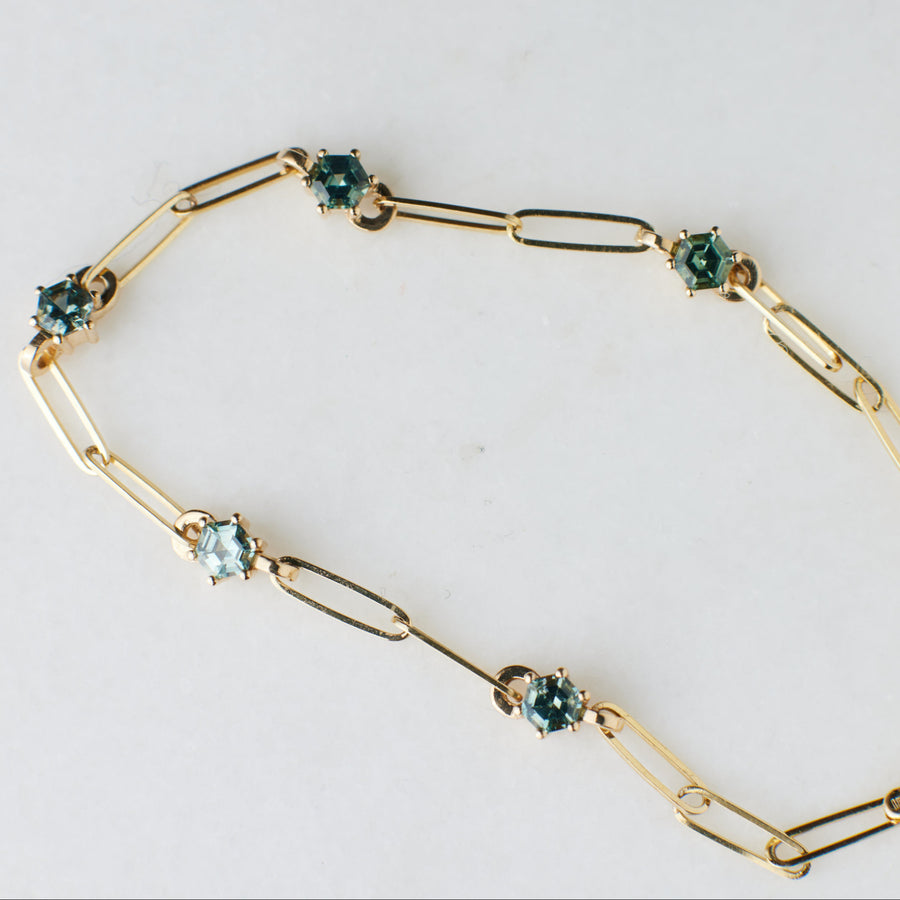 Iris Bracelet - Teal Hexagon Sapphires