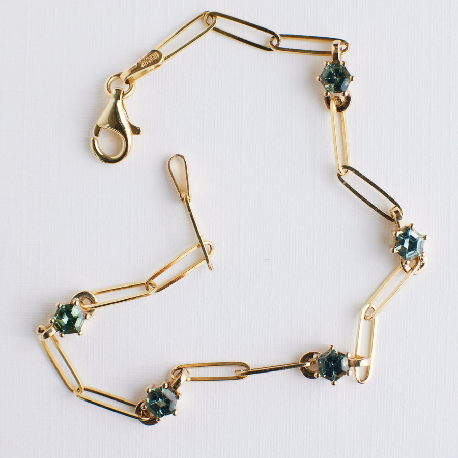 Iris Bracelet - Teal Hexagon Sapphires