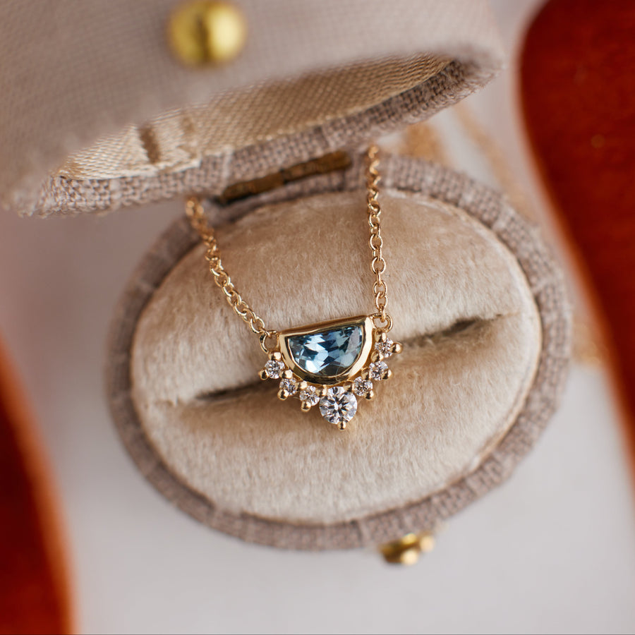 Adeline Necklace - Half-Moon Montana Sapphire + Diamond Necklace