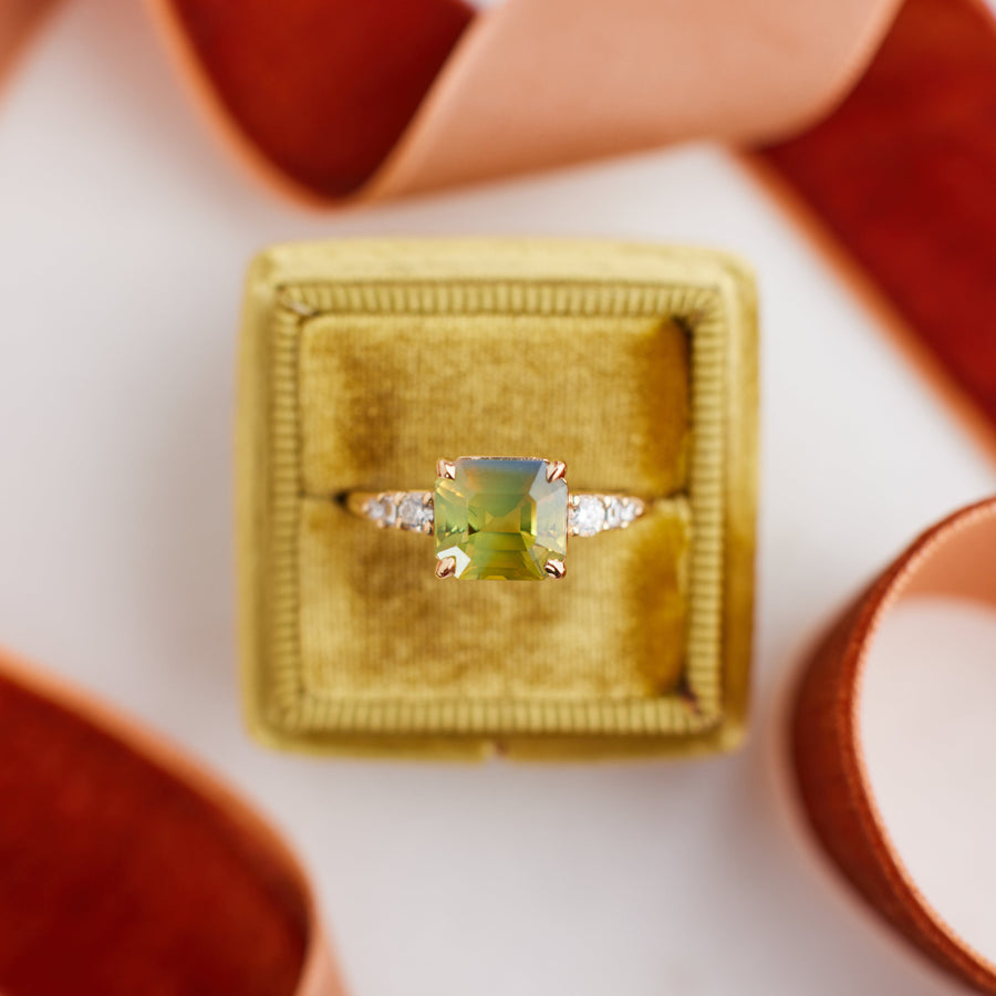 Siena Ring - 3.01 Carat Chartreuse Bi-Colored Emerald Cut Sapphire