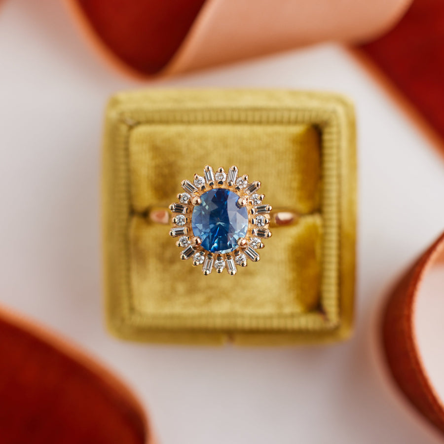 Arielle Ring - 2.04 Carat Light Blue Parti Oval Sapphire