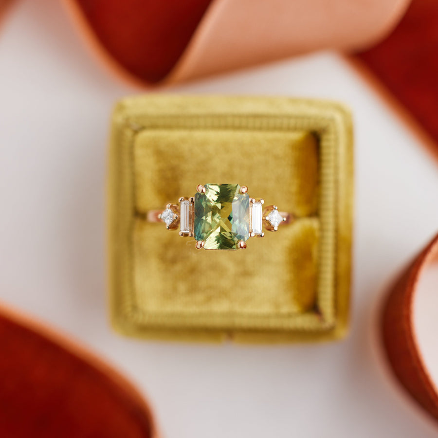 Josie Ring - 2.62 Carat Yellow Green Bi-Color Radiant Sapphire