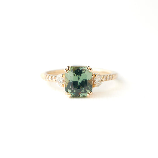 Laurel Ring - 2.12 Carat Light Green Teal Radiant Sapphire