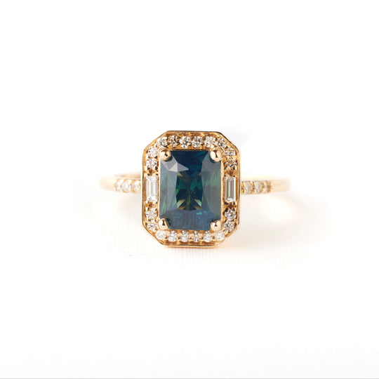 Athena Ring - 1.65 Carat Peacock Opalescent Radiant Sapphire