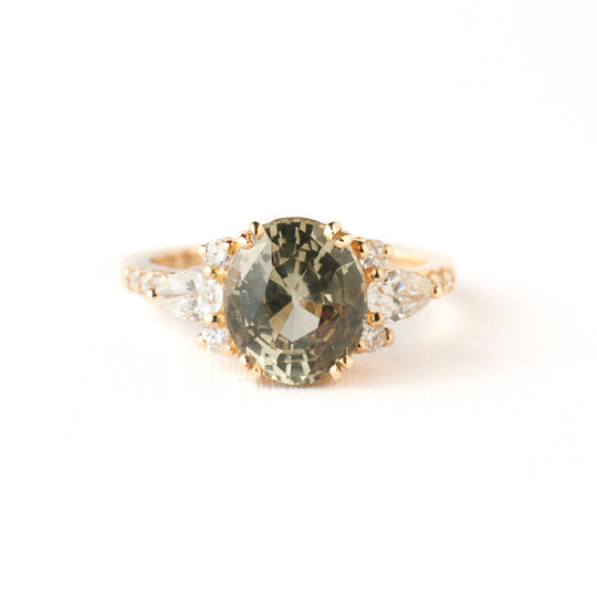 Rosalind Ring - 3.18 Carat Champagne Green Oval Sapphire