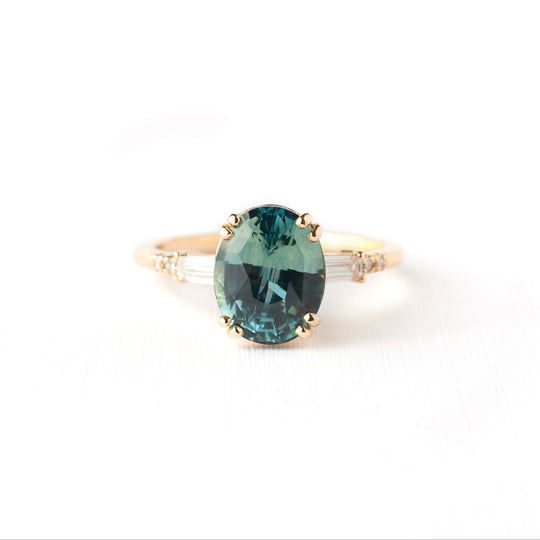Sylvie Ring - 3.00 Carat Light Teal Oval Sapphire