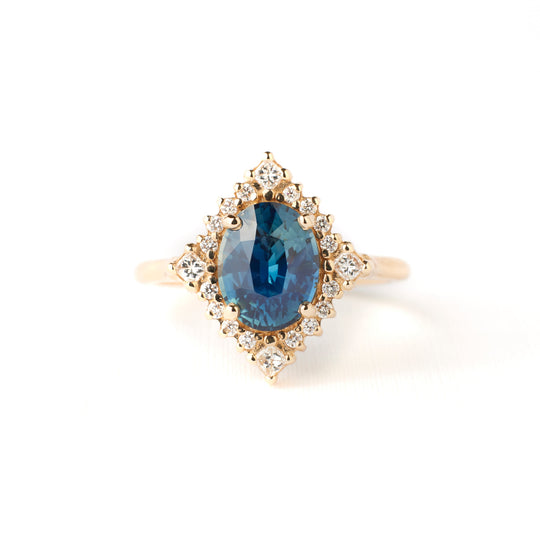 Marie Ring - 2.09 Carat Teal Blue Oval Sapphire