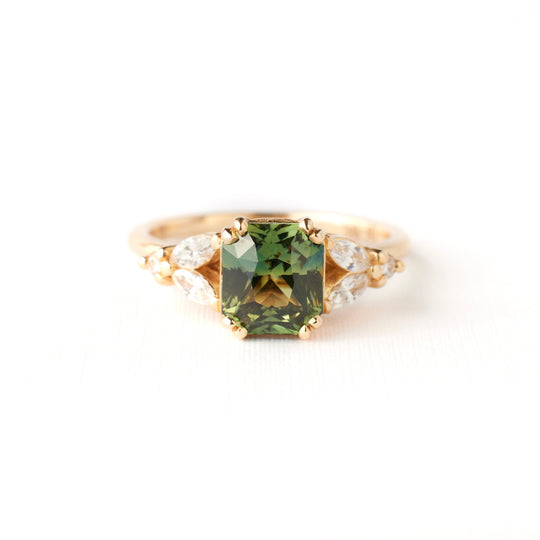 Goldie Ring - 2.02 Carat Blue-Green Yellow Parti Radiant Sapphire