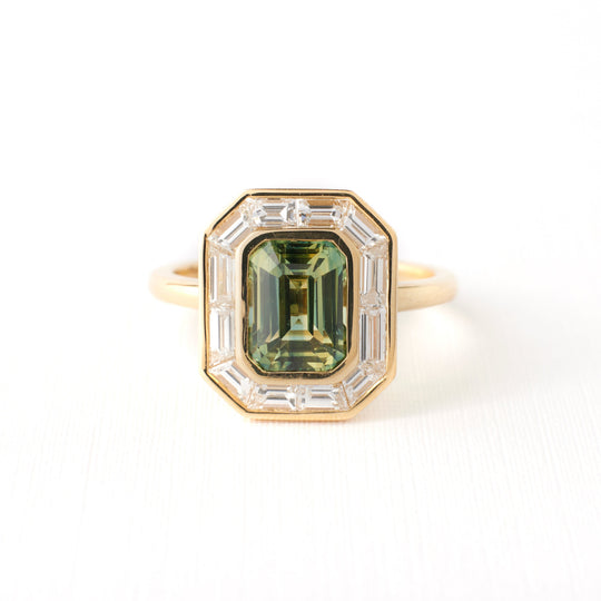 Lucienne Ring - 2.05 Carat Yellow Green Emerald-Cut Parti Sapphire