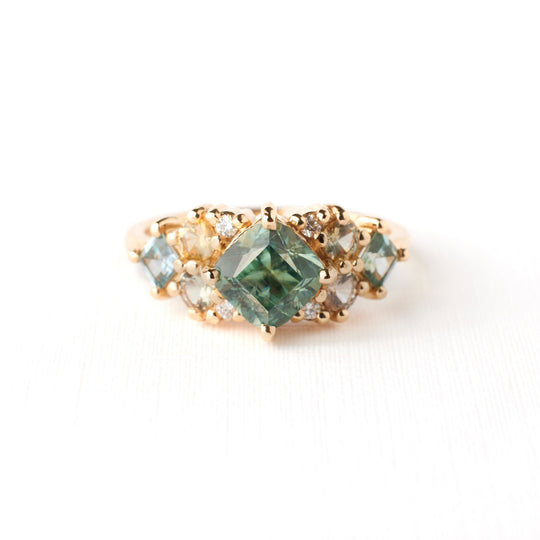 Valencia Ring - 1.79 Carat Light Seafoam Green Blue Cushion Sapphire