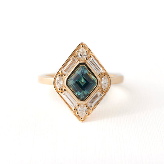 Seraphine Ring - 1.05 Carat Medium Teal Parti Rhombus Sapphire