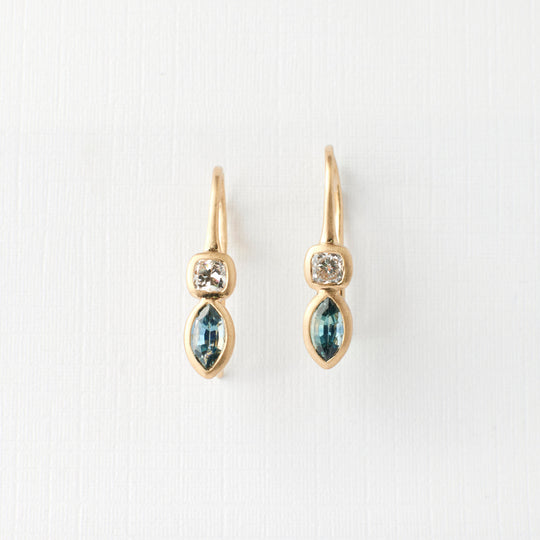 Jada Earrings - Teal Sapphires + Diamonds