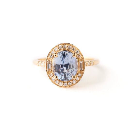 Athena Ring - 2.11 Carat Light Pastel Blue Grey Oval Sapphire