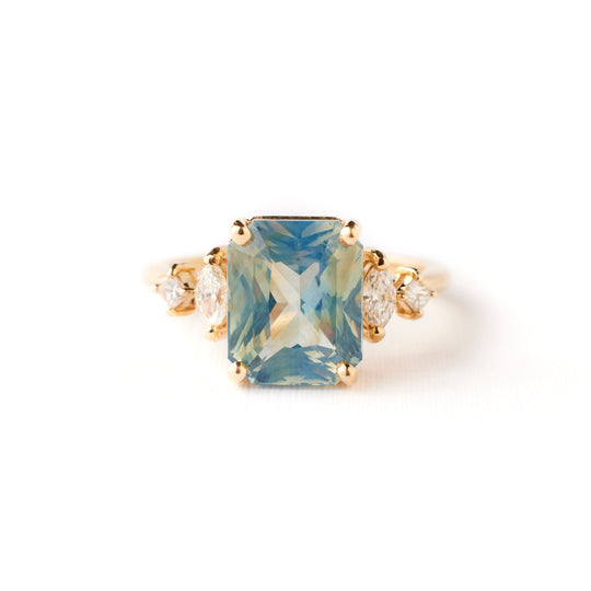 Julia Ring - 4.17 Carat Teal Bi-Color Radiant Sapphire
