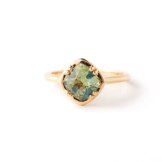 Carolyn Ring - 1.61 Carat Teal Green Cushion Cut Sapphire