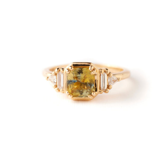 Emery Ring - 1.50 Carat Yellow Green Blue Parti Radiant Sapphire