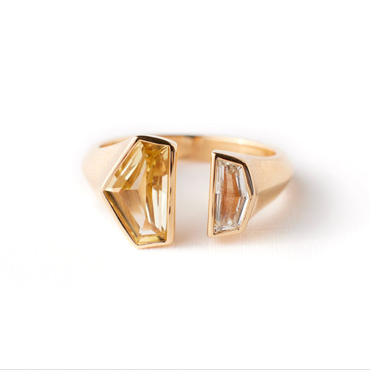 Devon Ring - 1.27 Carat Yellow Shield Sapphire + Cadillac Diamond
