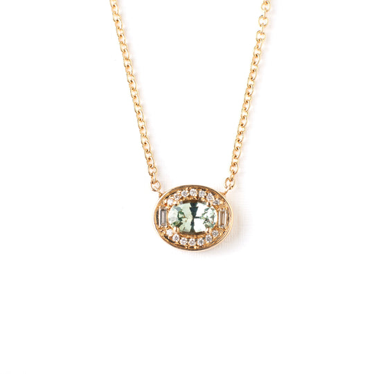 Athena Style Necklace - .78 Carat Seafoamy Green Oval Sapphire