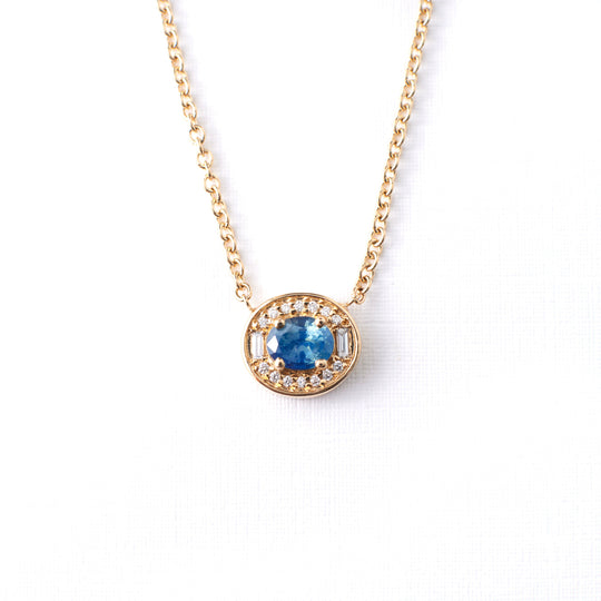 Athena Style Necklace - .71 Carat Blue Opalescent Oval Sapphire