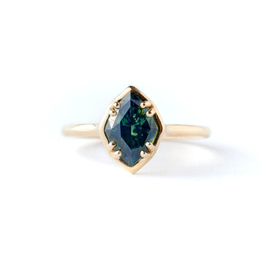 Carolyn Ring - 1.68 Carat Deep Green Teal Geo Lozenge Sapphire