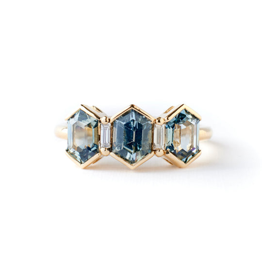 Haven Ring- Light Blue Hexagon Sapphire + Diamonds