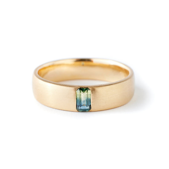 Larkin Band - .35 Carat Yellow Teal Bi-Color Emerald-Cut Sapphire
