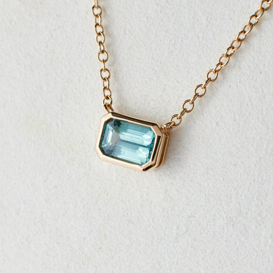 Rosa Necklace - 1.05 Carat Teal Emerald-Cut Sapphire